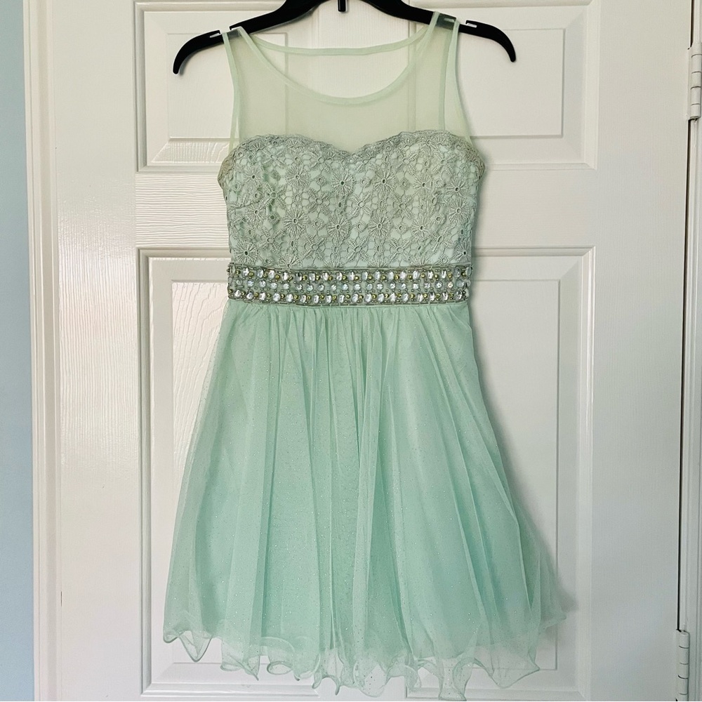 Mint Lace Tulle Homecoming Dress